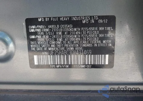 2013 Subaru Forester 2.5X z USA, uszkodzony, nr VIN JF2SHABC3DH431469